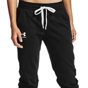 New Woman Under Armour Rival Fleece Joggers BLACK Size Small S 001.